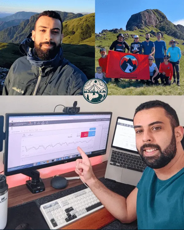 Lukas Albus hiking in the mountains and working on Google Ads campaigns at his desk